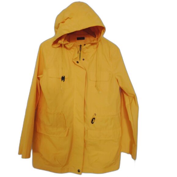 Vessos Womens Yellow Hooded Packable Zip Up Rain Coat Snap Button Pockets Med - Picture 2 of 14